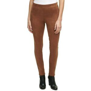 NWT Calvin Klein Women Faux-Suede Front Pull On Pants in Camel